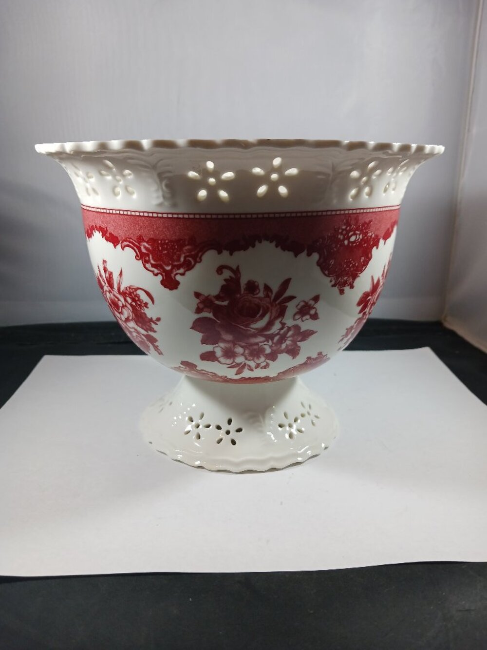 Vintage FTD Ceramic Bowl Red White Fruits Storage